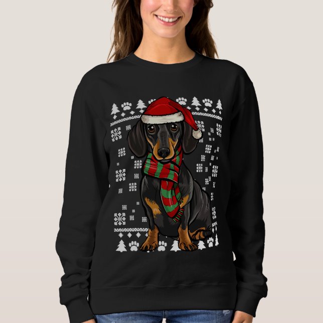 Weihnachtsmannmütze für Schwarze Dackel Sweatshirt (Vorderseite)