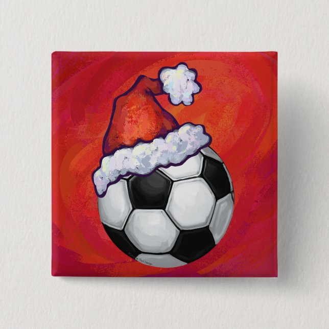 Weihnachtsmannmütze Fußball auf Rot Button (Vorderseite)