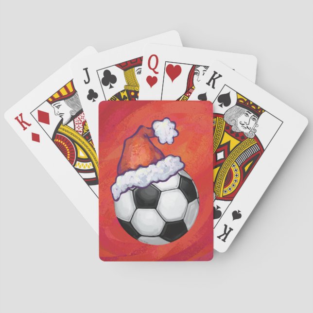 Weihnachtsmannmütze Fußball auf Rot Spielkarten (Rückseite)