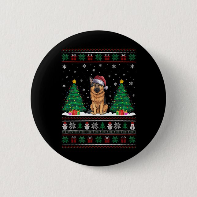 Weihnachtsmannmütze German Shepherd Dog Xmas Tree  Button (Vorderseite)