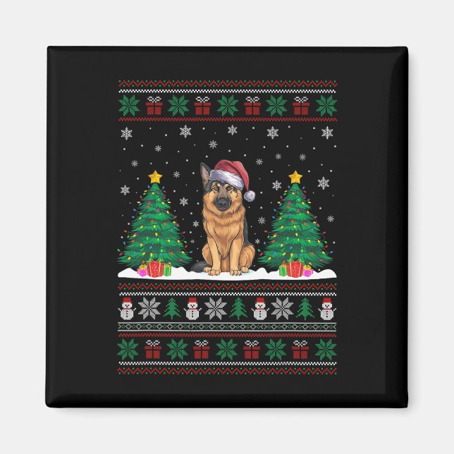 Weihnachtsmannmütze German Shepherd Dog Xmas Tree  Magnet (Vorne)