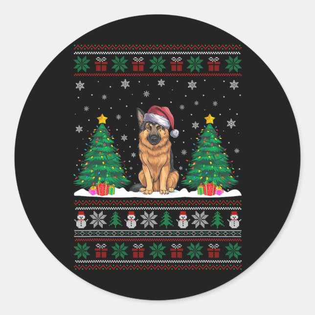 Weihnachtsmannmütze German Shepherd Dog Xmas Tree  Runder Aufkleber (Vorderseite)
