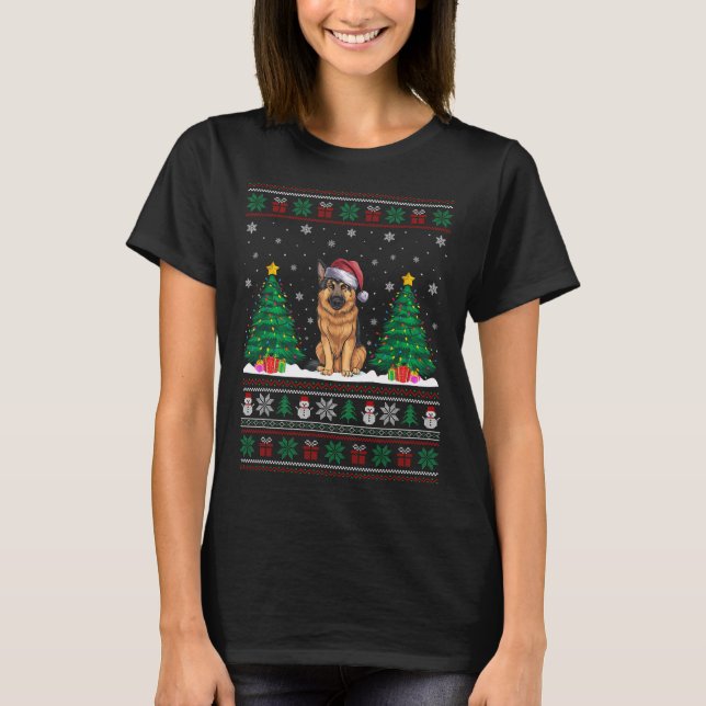 Weihnachtsmannmütze German Shepherd Dog Xmas Tree  T-Shirt (Vorderseite)