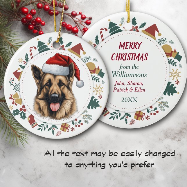 Weihnachtsmannmütze German Shepherd Weihnachtsfoto Keramik Ornament (Von Creator hochgeladen)