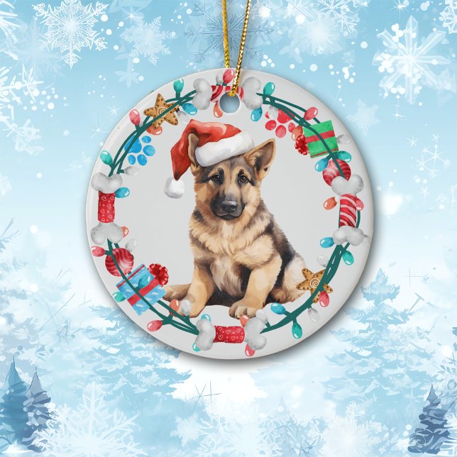 Weihnachtsmannmütze German Shepherd Welppy Bone Kr Keramik Ornament (Von Creator hochgeladen)