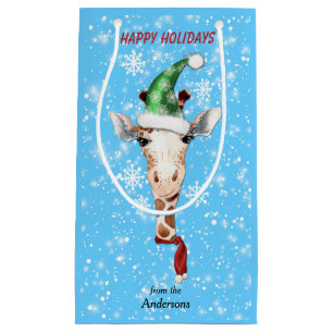 Weihnachtsmannmütze Giraffe Snowflake Blue Kleine Geschenktüte