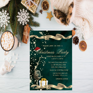 Weihnachtsmannmütze,Glas,Grünes Firmenweihnachtsfe Einladung