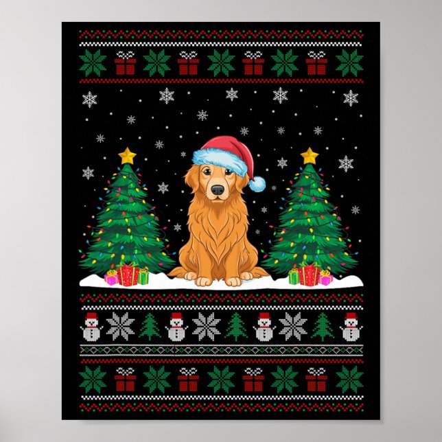 Weihnachtsmannmütze Golden Retriever Dog Xmas Tree Poster (Vorne)