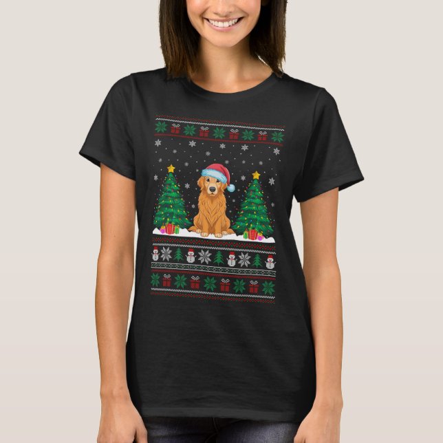 Weihnachtsmannmütze Golden Retriever Dog Xmas Tree T-Shirt (Vorderseite)