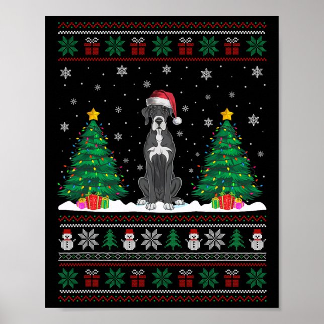 Weihnachtsmannmütze Great Dane Hund Weihnachtsbaum Poster (Vorne)