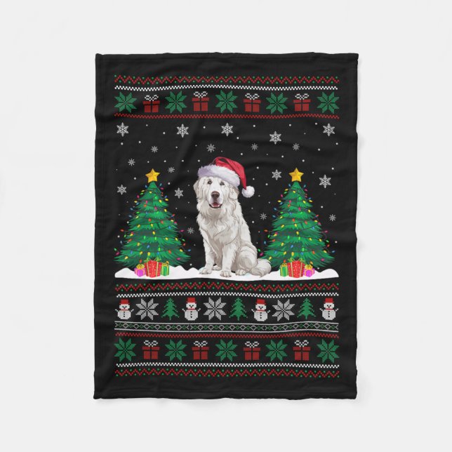 Weihnachtsmannmütze Große Pyrenäen Hund Xmas Tree  Fleecedecke (Vorderseite)