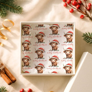 Weihnachtsmannmütze Highland Cow Script Frohe Weih Seidenpapier