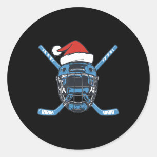 Weihnachtsmannmütze Hockey Sport Weihnachts Eishoc Runder Aufkleber