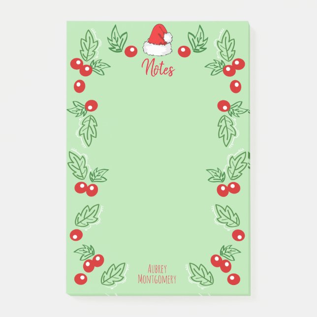 Weihnachtsmannmütze & Holly Berries | PERSONALISIE Post-it Klebezettel (Vorderseite)