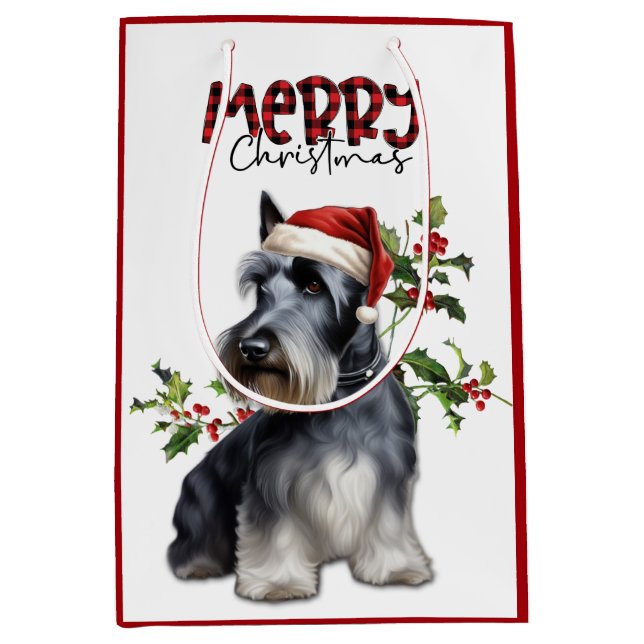 Weihnachtsmannmütze Holly Scottish Terrier Christm Mittlere Geschenktüte (Vorderseite)