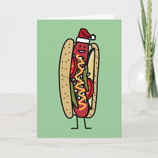 Weihnachtsmannmütze Hotdog Chicago-Art Weihnachts Feiertagskarte (Vorderseite)
