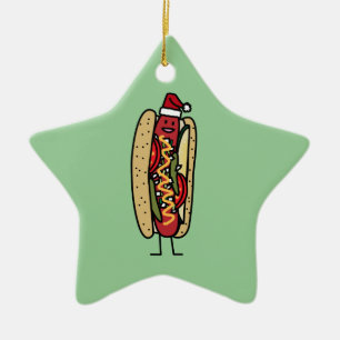Weihnachtsmannmütze Hotdog Chicago-Art Weihnachts Keramik Ornament