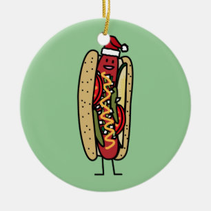 Weihnachtsmannmütze Hotdog Chicago-Art Weihnachts Keramikornament