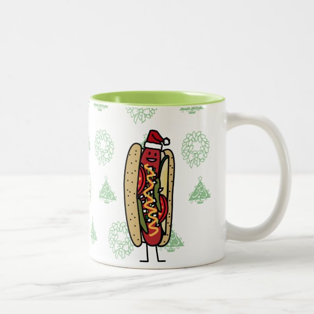 Weihnachtsmannmütze Hotdog Chicago-Art Weihnachts Zweifarbige Tasse (Rechts)