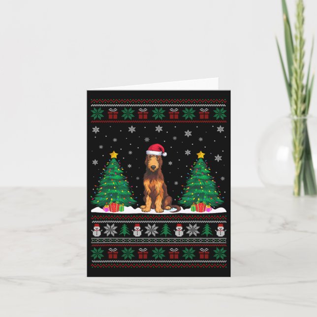 Weihnachtsmannmütze Irish Wolfhound Dog Xmas Tree  Karte (Vorderseite)