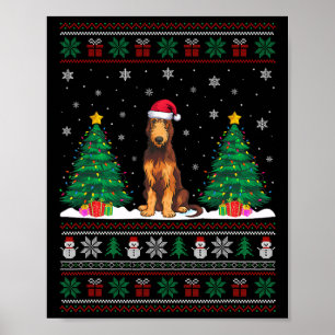 Weihnachtsmannmütze Irish Wolfhound Dog Xmas Tree Poster