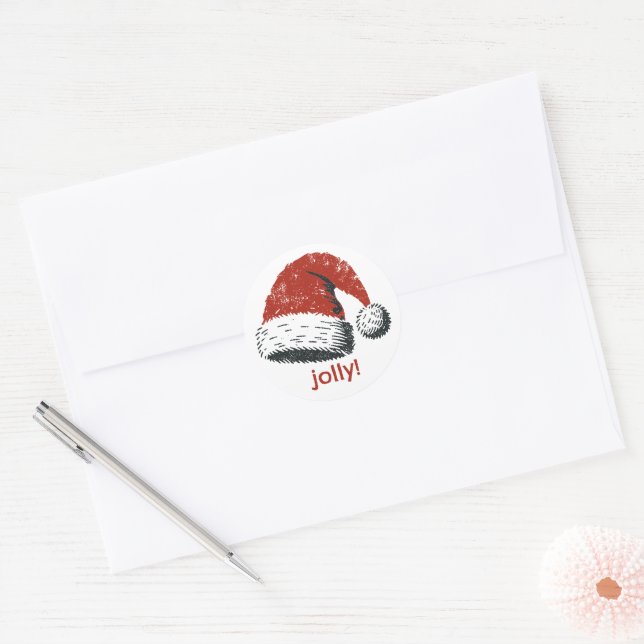 Weihnachtsmannmütze Jolly Runder Aufkleber (Umschlag)