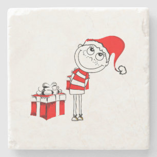 Weihnachtsmannmütze Junge versteckt Weihnachtsgesc Steinuntersetzer