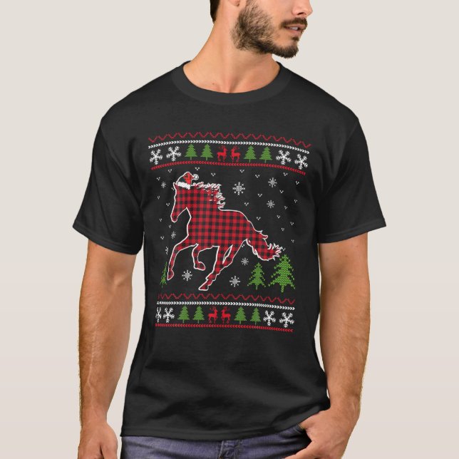 Weihnachtsmannmütze Kariertes Pferd Funny Ugly Wei T-Shirt (Vorderseite)