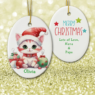 Weihnachtsmannmütze Kitten Kinder Keramik Ornament
