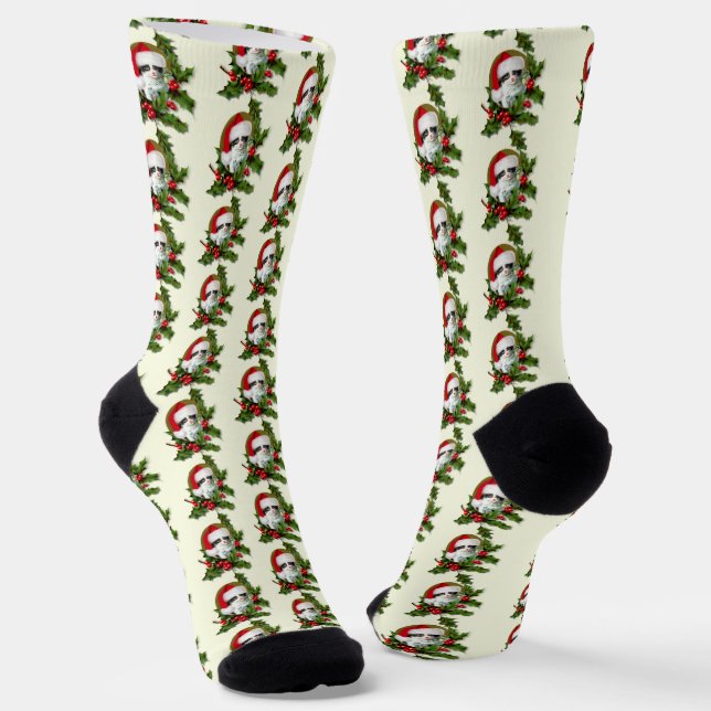Weihnachtsmannmütze Kitten Wreath Weihnachten Socken (Gewinkelt)