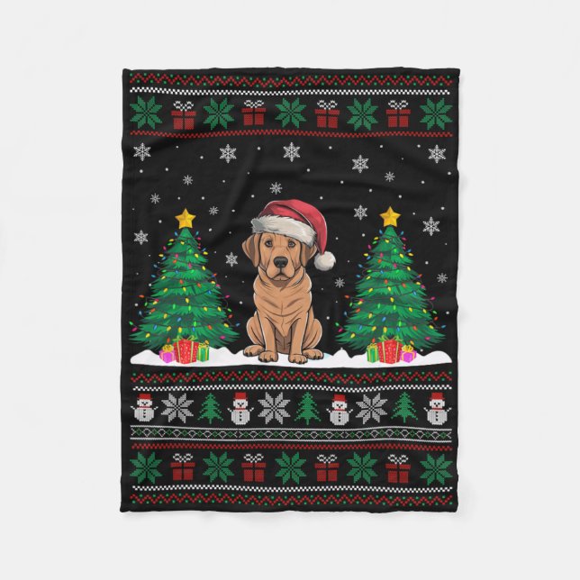 Weihnachtsmannmütze Labrador Hund Weihnachtsbaum L Fleecedecke (Vorderseite)
