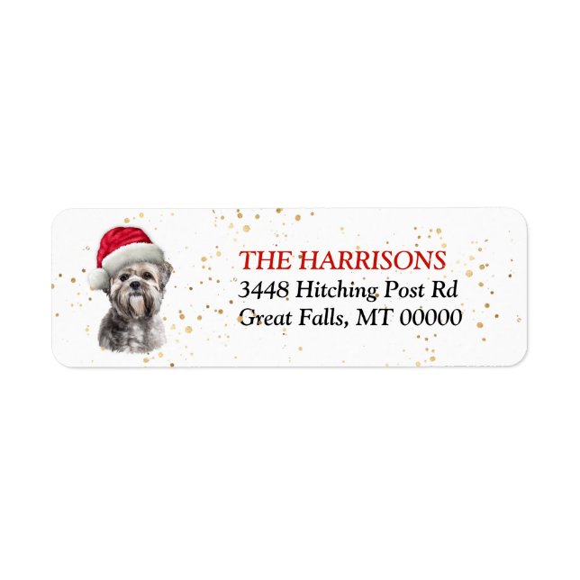 Weihnachtsmannmütze Lhasa Apso Dog Rücksendeadress (Vorne)