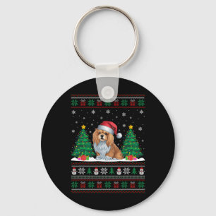 Weihnachtsmannmütze Lhasa Apso Dog Weihnachtsbaum Schlüsselanhänger