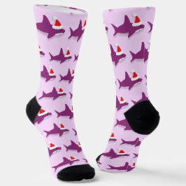 Weihnachtsmannmütze lila Haie Weihnachten Socken