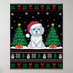 Weihnachtsmannmütze Malteser Hund Weihnachtsbaum L Poster