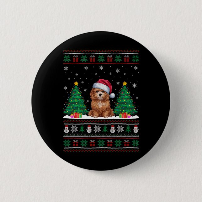 Weihnachtsmannmütze Maltipoo Dog Weihnachtsbaum Li Button (Vorderseite)