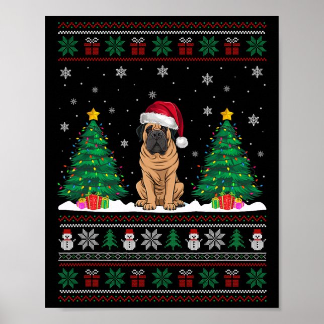 Weihnachtsmannmütze Mastiff Dog Weihnachtsbaum Leu Poster (Vorne)