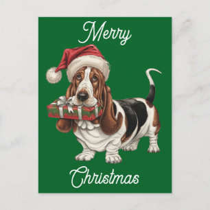 Weihnachtsmannmütze mit Basset personalisiert Feiertagspostkarte