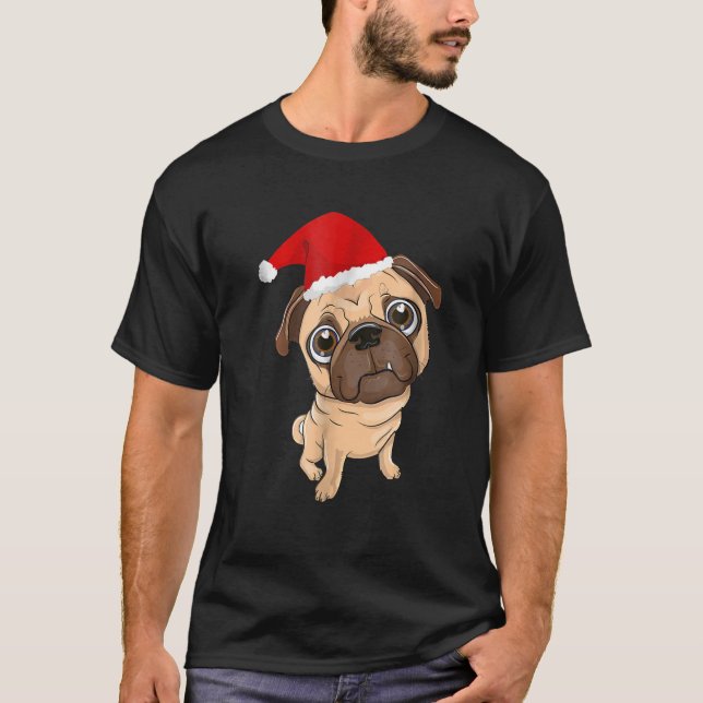 Weihnachtsmannmütze Mops Hund Weihnachten Pajama S T-Shirt (Vorderseite)