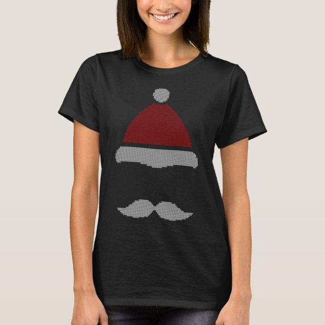 Weihnachtsmannmütze Mustache Ugly Christmas T-Shirt (Vorderseite)