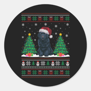 Weihnachtsmannmütze Neufundland Dog Xmas Tree Ligh Runder Aufkleber