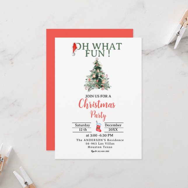 Weihnachtsmannmütze Oh, was Spaß Weihnachten Party Einladung (Vorderseite/Rückseite Beispiel)
