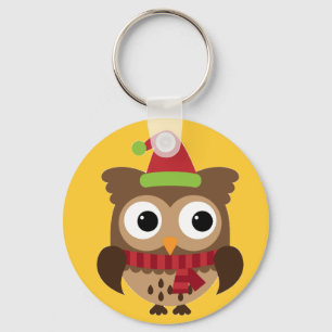 Weihnachtsmannmütze Owl mit Red Scarf Button Schlü Schlüsselanhänger