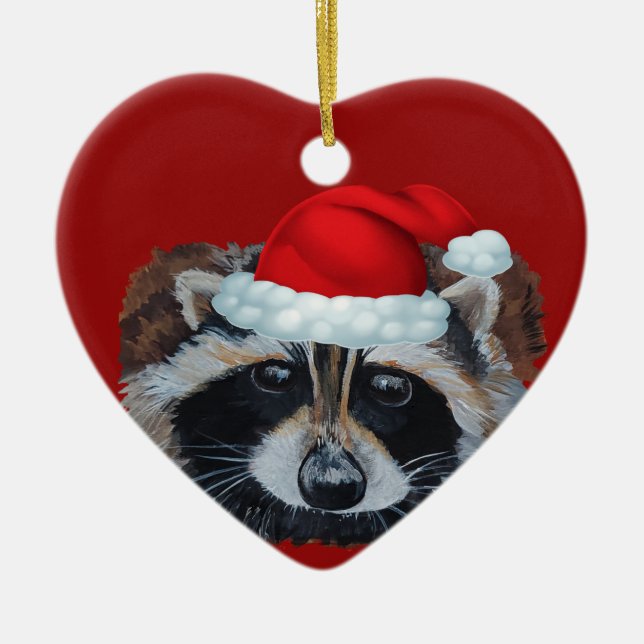 Weihnachtsmannmütze Panda Raccoon Keramik Ornament (Vorne)