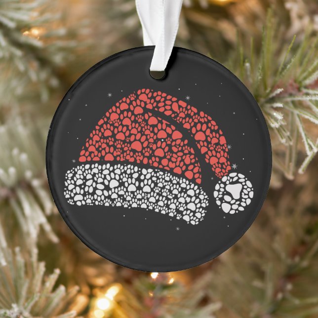 Weihnachtsmannmütze Paw Print Weihnachtshund Lover Ornament (Baum)