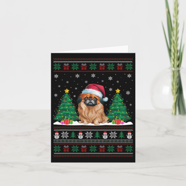 Weihnachtsmannmütze Pekingese Hund Weihnachtsbaum  Karte (Vorderseite)