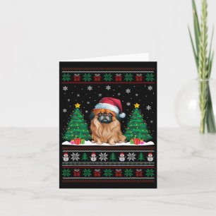 Weihnachtsmannmütze Pekingese Hund Weihnachtsbaum  Karte