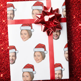 Weihnachtsmannmütze Personalisiertes Gesicht 2 Fot Geschenkpapier