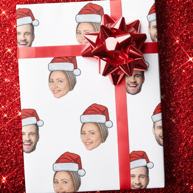 Weihnachtsmannmütze Personalisiertes Gesicht 2 Fot Geschenkpapier (Von Creator hochgeladen)