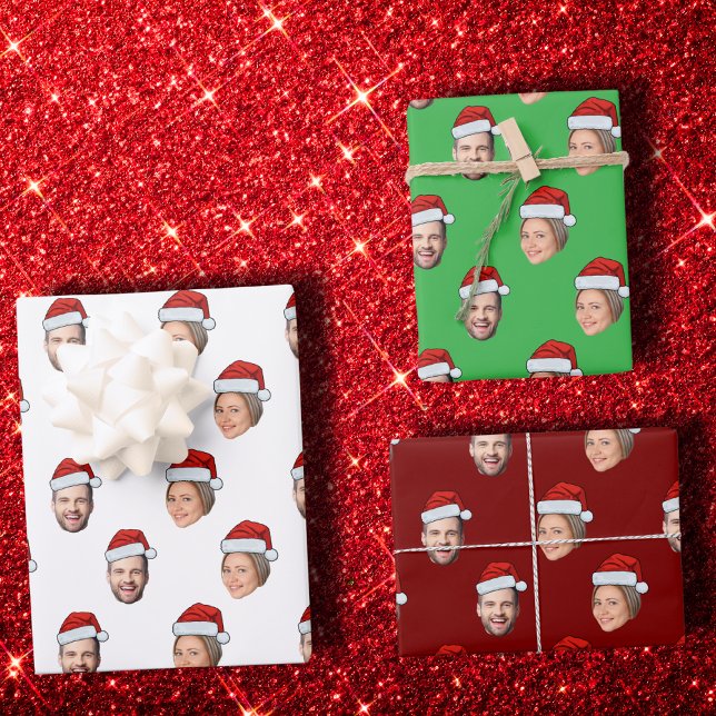 Weihnachtsmannmütze Personalisiertes Gesicht 2 Fot Geschenkpapier Set (Von Creator hochgeladen)